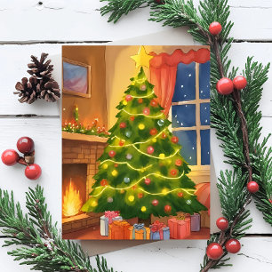 Christmas Tree Merry Christmas Painting Holiday Card