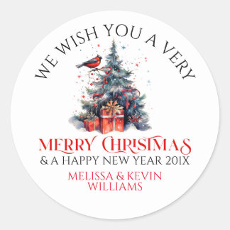 Christmas Tree Merry Christmas typography Classic Round Sticker