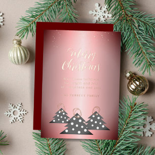Christmas Tree Metallic Pink Red Gold Foil Holiday Card
