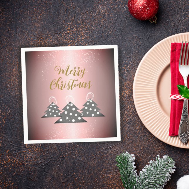 Christmas Tree Metallic Pink Script Holiday Party Napkin (Creator Uploaded)