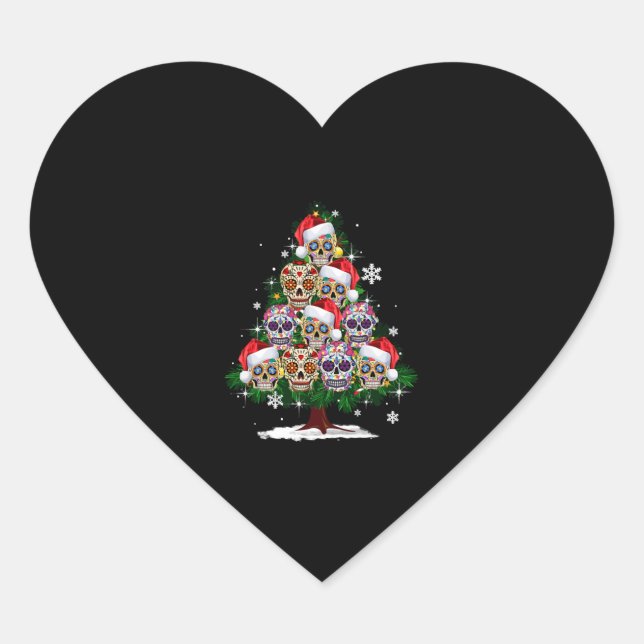 Christmas Tree Mexican Flower Sugar Skull Santa Ha Heart Sticker (Front)