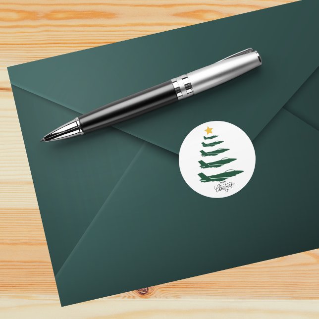 Christmas Tree, Military Aeroplane, Minimalist,Coo Classic Round Sticker (Creator Uploaded)