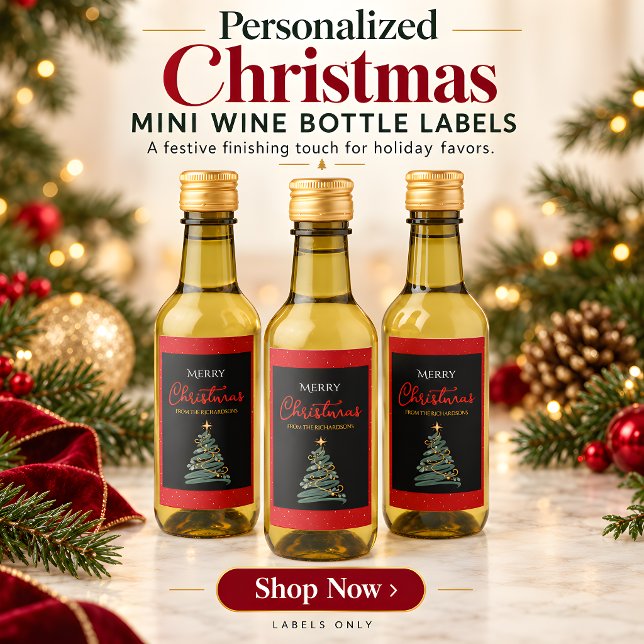 Christmas Tree Mini Wine Bottle Label (Personalized Mini Wine Bottle Labels for Christmas Party Favors)