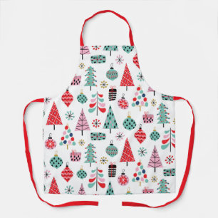 Christmas tree. Modern blue, red and pink pattern Apron