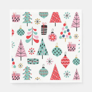 Christmas tree. Modern blue, red and pink pattern Napkin