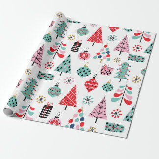 Christmas tree. Modern blue, red and pink pattern Wrapping Paper