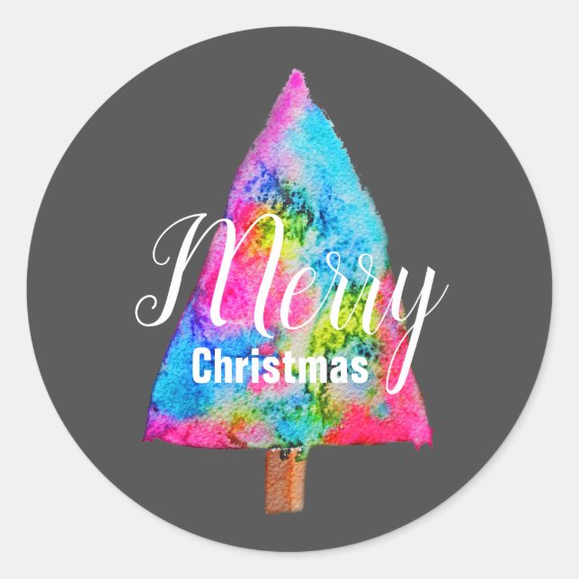 Christmas tree modern funky colours blue and pink classic round sticker (Front)
