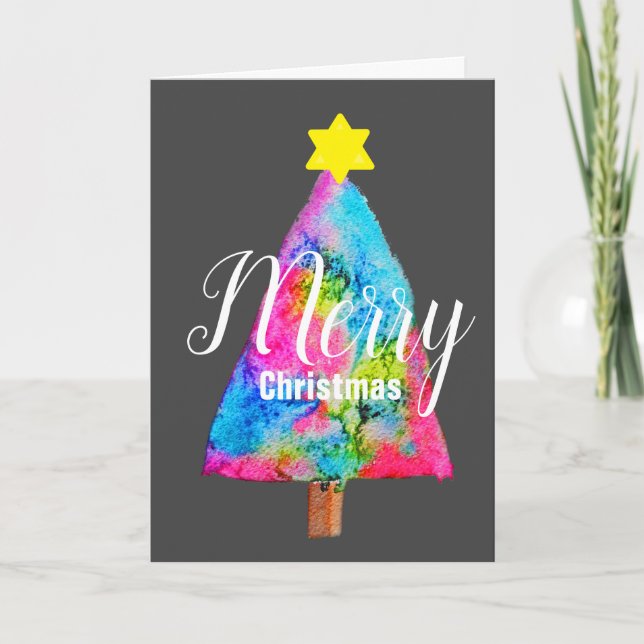 Christmas tree modern funky colours blue and pink holiday card (Front)