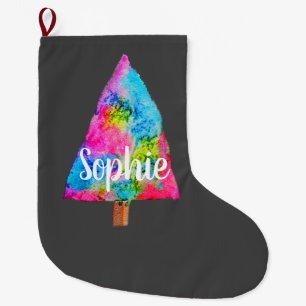 Christmas tree modern funky colours blue and pink large christmas stocking
