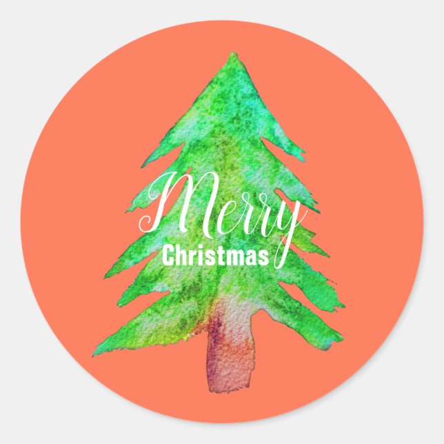 Christmas tree modern funky colours classic round sticker (Front)