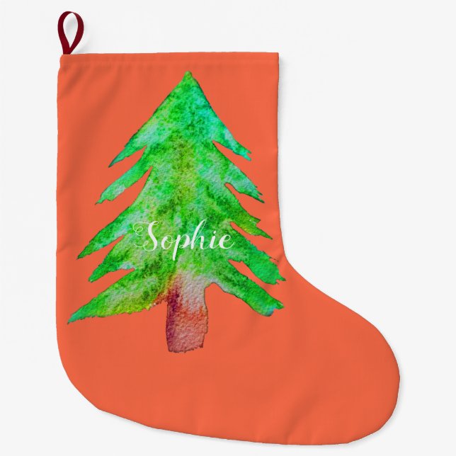 Christmas tree modern funky colours large christmas stocking (Front)
