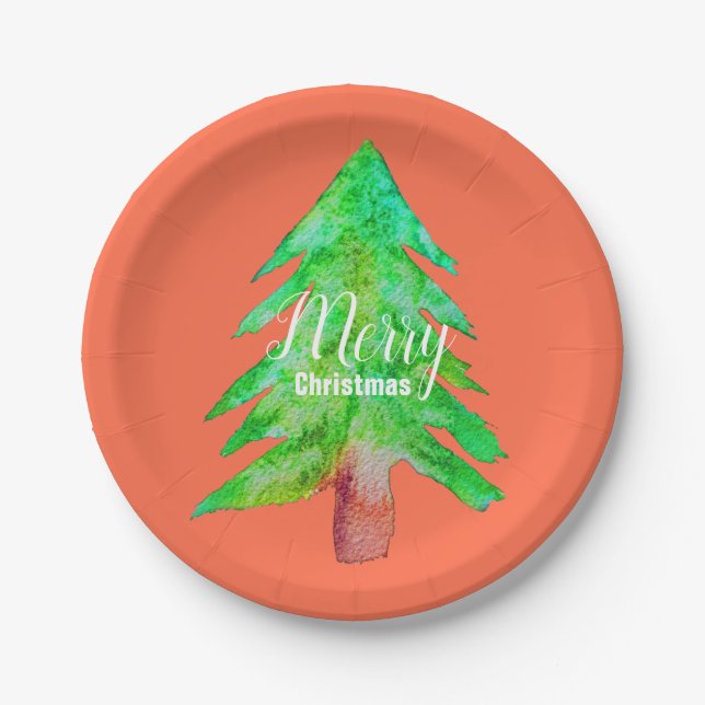 Christmas tree modern funky colours paper plate (Front)
