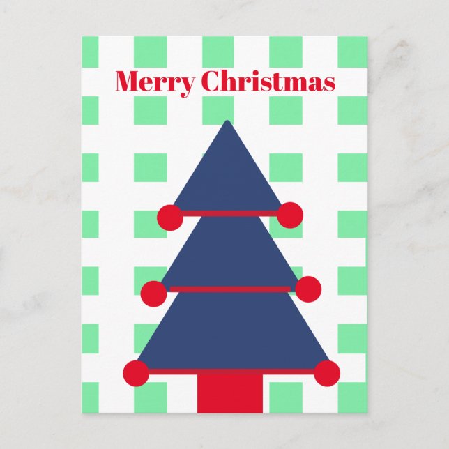 Christmas Tree Modern Gingham Green Blue Greeting  Postcard (Front)