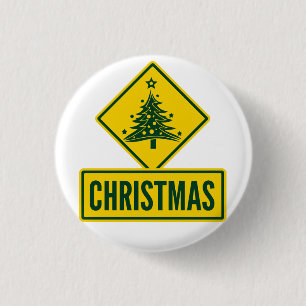 Christmas Tree Modern Holiday Road Warning Sign 3 Cm Round Badge