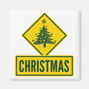 Christmas Tree Modern Holiday Road Warning Sign Magnet