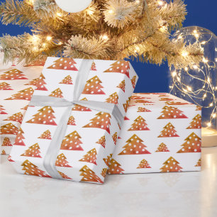 Christmas Tree Modern Orange Red Holiday Pattern Wrapping Paper
