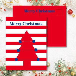 Christmas Tree Modern Red Stripe Greeting Postcard