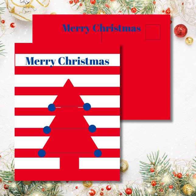 Christmas Tree Modern Red Stripe Greeting  Postcard (Creator Uploaded)