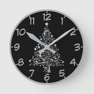 Christmas Tree Modern  Round Clock