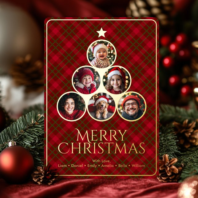 Christmas Tree Modern Tartan Plaids Family Photo Foil Holiday Card (Christmas Tree Modern Tartan Plaids Family Photo Foil Holiday Card)