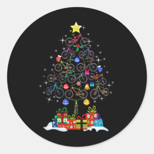 Christmas Tree Mountain Bike Adventure Funny Mount Classic Round Sticker