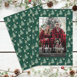 Christmas Tree Music Wine Cheese Custom Photo Holiday Card