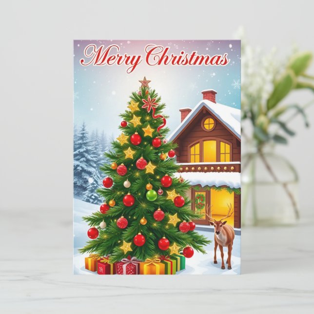 christmas tree n deer holiday card (Standing Front)
