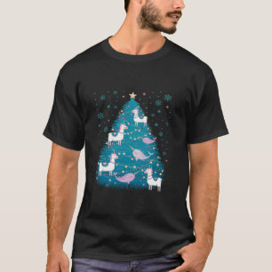 Christmas Tree Narwhals Llamas Holiday Girls T-Shirt