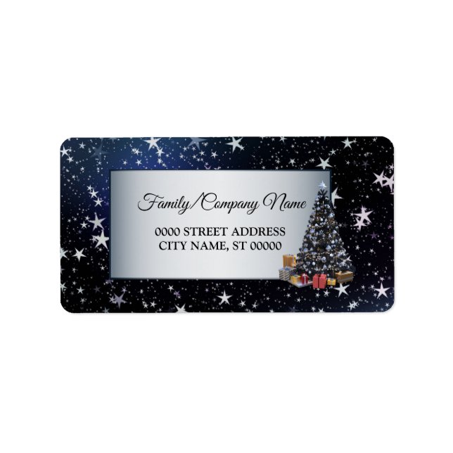 Christmas Tree Navy Blue Holidays Return Address Label (Front)