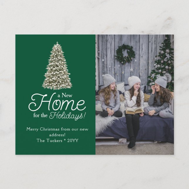 Christmas Tree New Home Dark Green Photo Moving Postcard (Front)