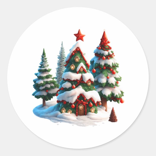 Christmas tree, new year stickers, art Christmas Classic Round Sticker (Front)