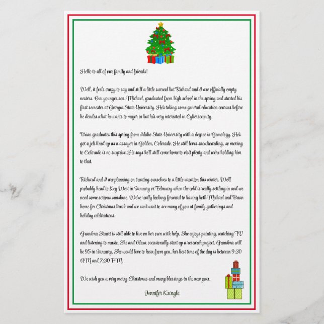 Christmas Tree Newsletter Classic Red Green Custom (Front)