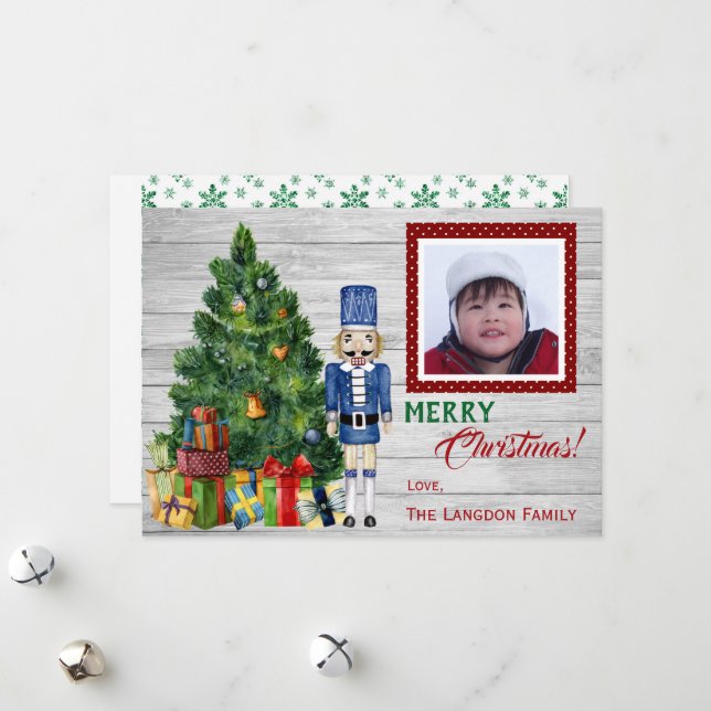 Christmas Tree Nutcracker Family or Childs Photo Holiday Card (Front/Back In Situ)