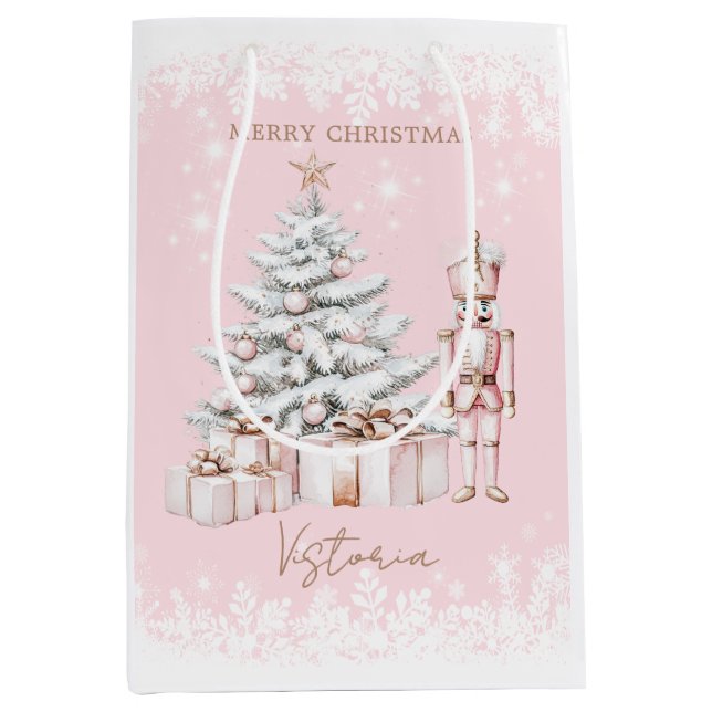 Christmas Tree Nutcracker Snowflakes Medium Gift Bag (Front)