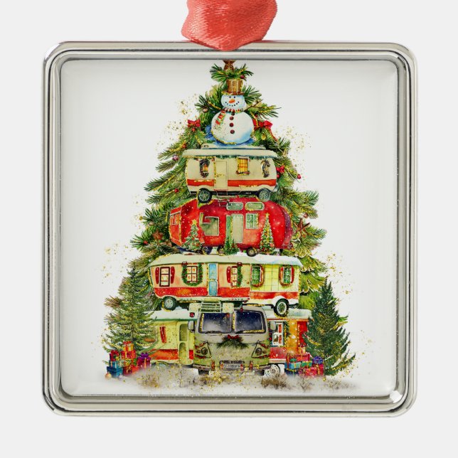 CHRISTMAS TREE OF CAMPER VANS METAL ORNAMENT (Front)