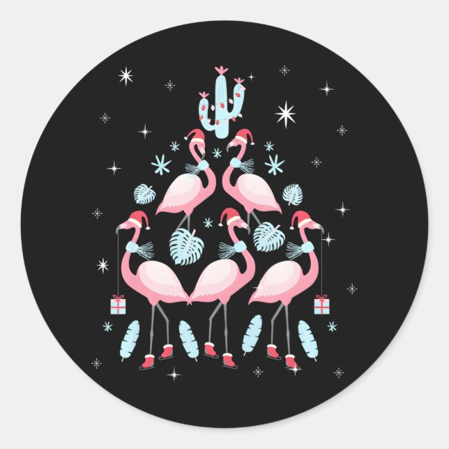 Christmas Tree Of Flamingo Flamingos Holidays Classic Round Sticker (Front)