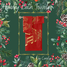 Christmas Tree of Gold Musical Notes Towel