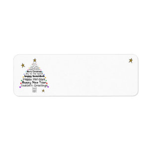 Christmas Tree of Multi-colour Seasonal Phrases Return Address Label