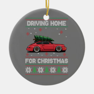 Christmas Tree Oldtimer Car Xmas Ugly Sweater Pull Ceramic Ornament