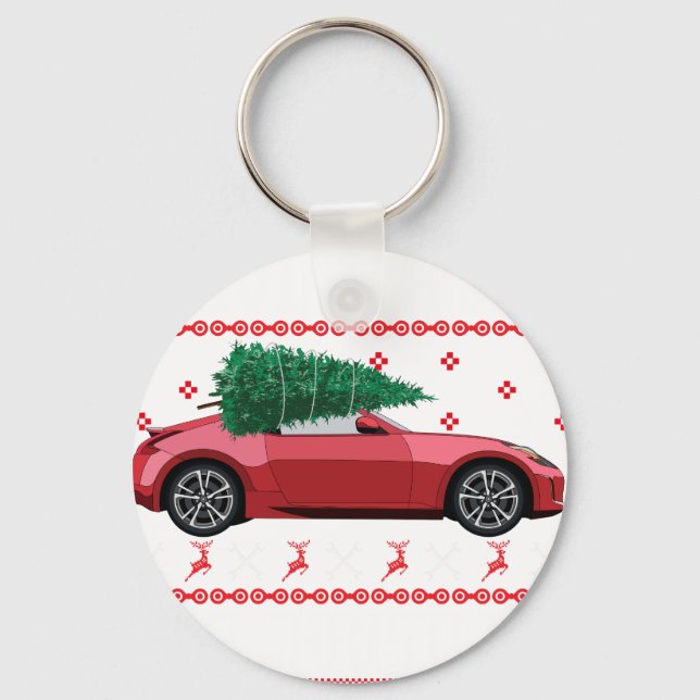 Christmas Tree Oldtimer Car Xmas Ugly Sweater Pull Key Ring (Front)