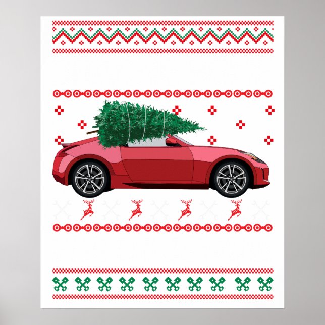 Christmas Tree Oldtimer Car Xmas Ugly Sweater Pull Poster (Front)