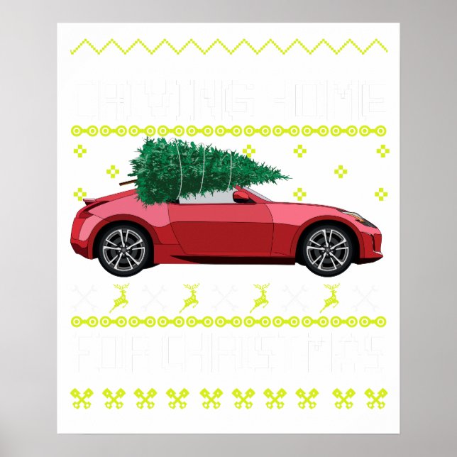 Christmas Tree Oldtimer Car Xmas Ugly Sweater Pull Poster (Front)