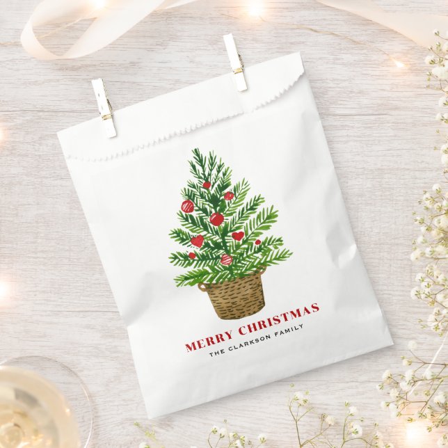 Christmas Tree on a Wicker Basket Christmas Party Favour Bag (Clipped)