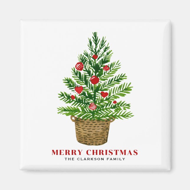 Christmas Tree on a Wicker Basket Custom Christmas Magnet (Front)