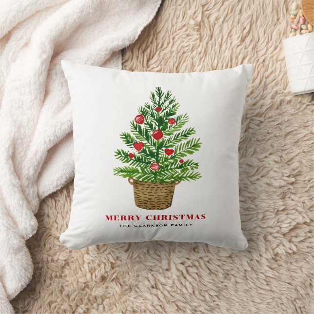 Christmas Tree on a Wicker Basket Merry Christmas Cushion (Blanket)