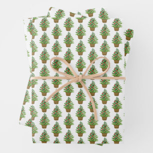 Christmas Tree on a Wicker Basket Pattern Holiday Wrapping Paper Sheet