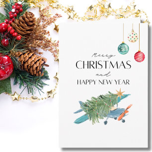 Christmas Tree on Aeroplane & Family Photo Funny  Card