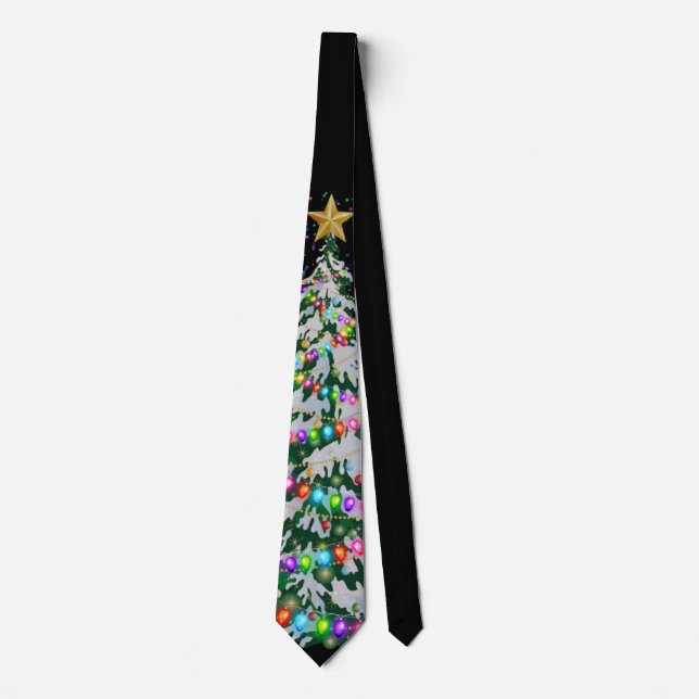 Christmas Tree on Black - Men’s Necktie (Front)