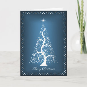 Christmas Tree on Blue Holiday Card