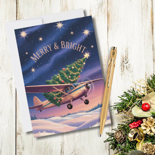 Christmas Tree on Cessna Airplane Photo Funny Holiday Card
